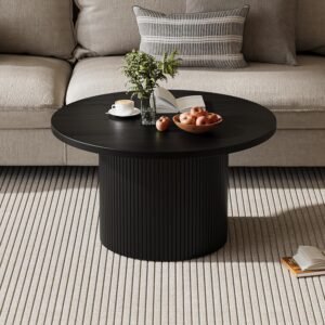 Black Round Coffee Table with Metal Frame