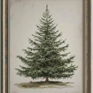 Vintage Christmas Tree Print, Rustic Winter Tree Art, 8x10 inch Unframed